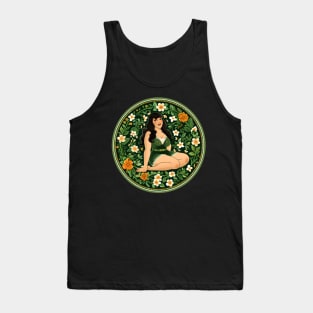 Curvy Woman Green Floral Design Tank Top